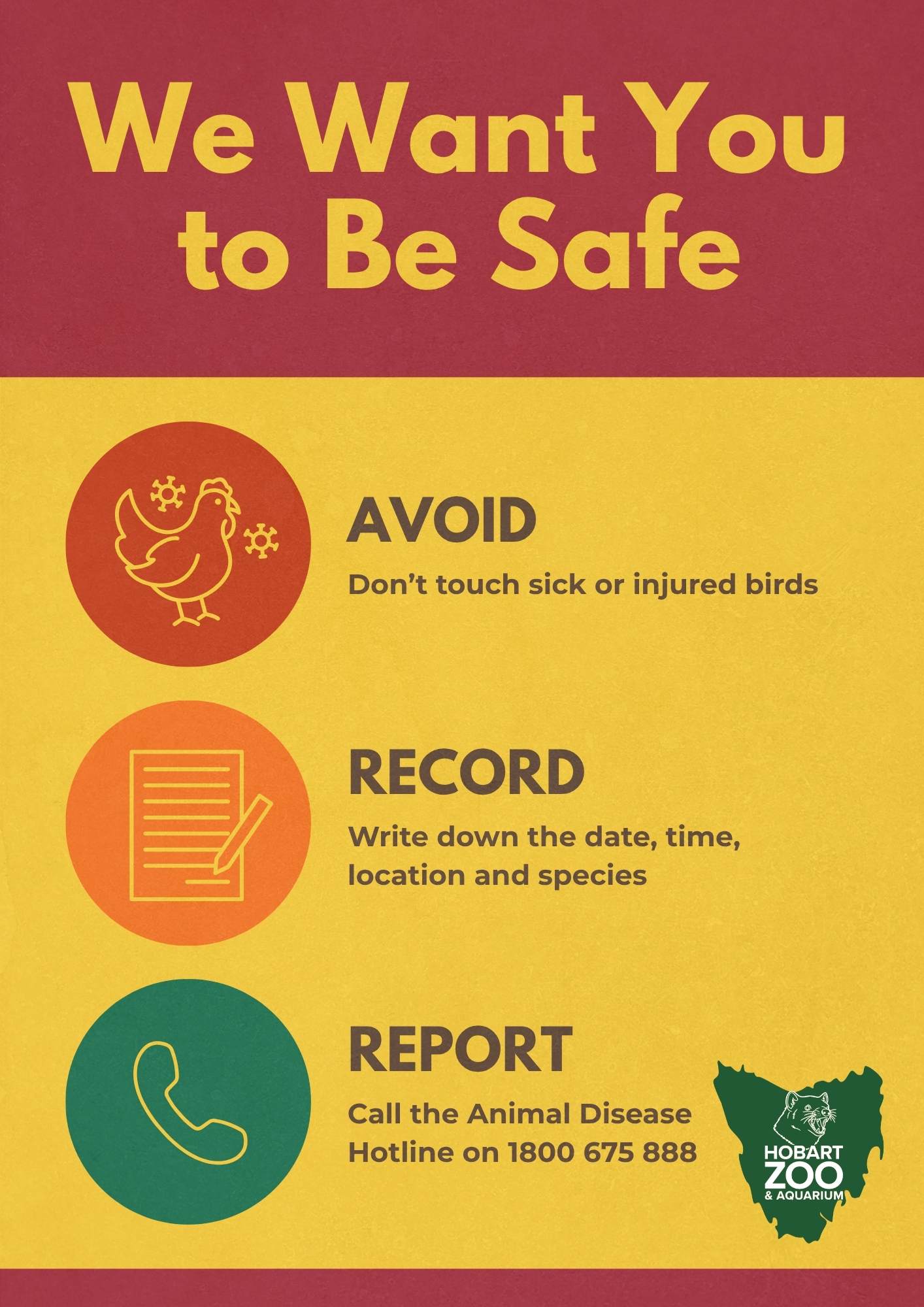 We want you to be safe poster