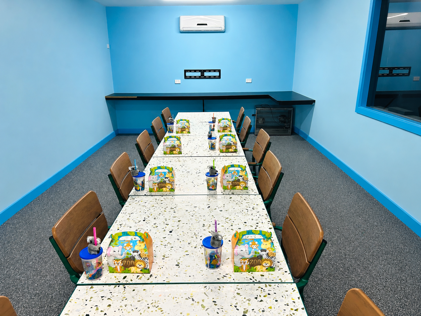Dining Room With Colorful Meal Boxes